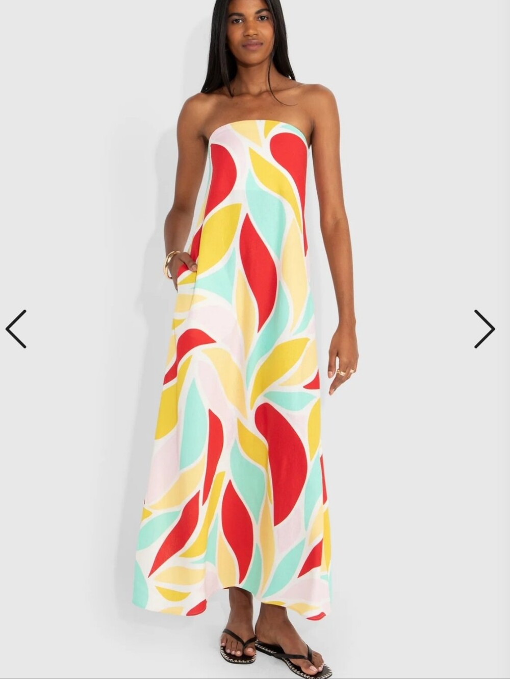 JustFab Multi-Color Geo Leaf Print Strapless Column Resortwear Maxi Dress, XXL